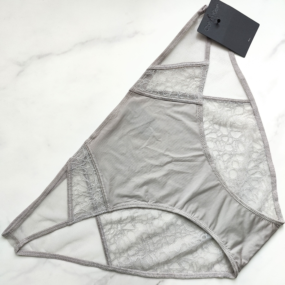 NWT CALVIN KLEIN CK BLACK GRAPHIC LACE BIKINI PANTY IN SATELLITE SIZE EXTRA LARG